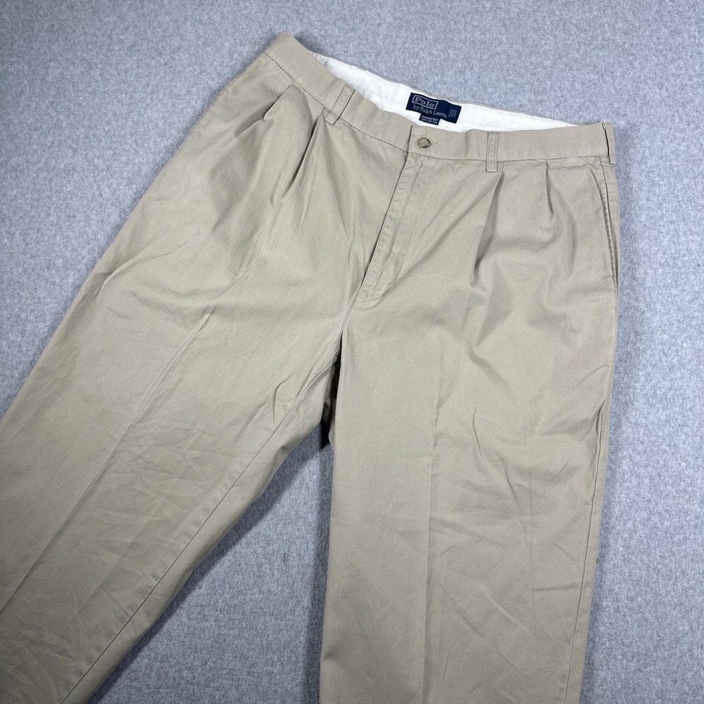Vintage Y2K Polo Ralph Lauren Hammond Pant Pleated Cuff Chino Pants Beige 36x29